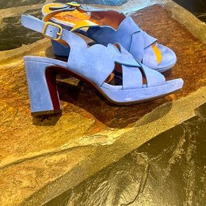 Chie Mihara platform sandals. Blue suede never worn. Size 11.